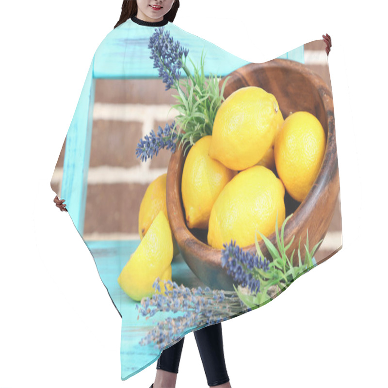 Personality  Still Life With Fresh Lemons And Lavender Hair Cutting Cape