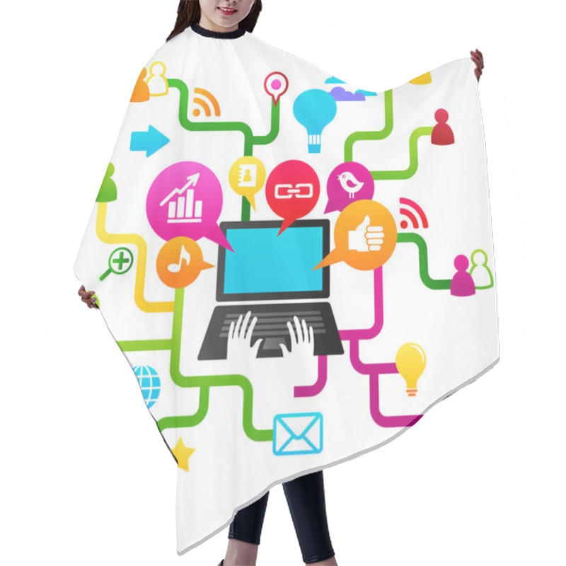 Personality  Social Network Background With Media Icons Hair Cutting Cape