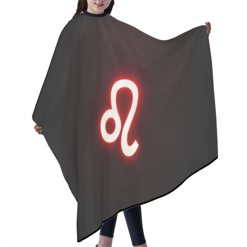 Personality  Red Illuminated Leo Zodiac Sign Isolated On Black Hair Cutting Cape