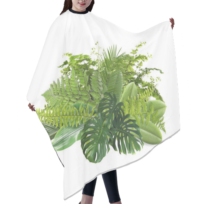 Personality  Beautiful Composition With Fern And Other Tropical Leaves On White Background Hair Cutting Cape