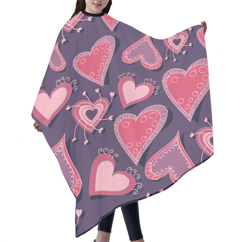 Personality  Vector Background With Hearts. Hair Cutting Cape