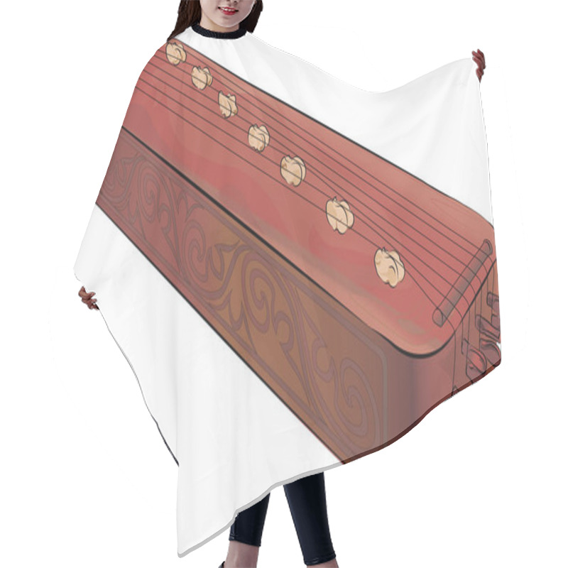 Personality  Vector Illustration Design Of Hand-drawn Wooden Kazakh Zhetygen Musician Instrument Isolated On White Background Hair Cutting Cape