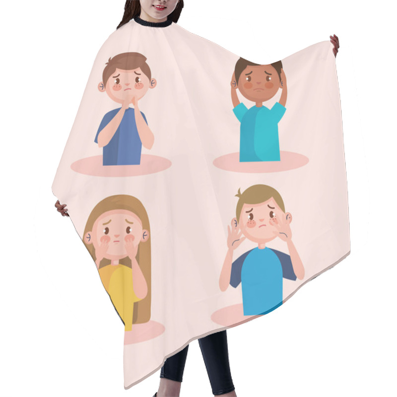 Personality  Stop Bullying And Sad Girl And Boys Kids Vector Design Hair Cutting Cape