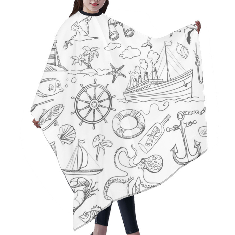 Personality  Hand-drawn Elements Of Marine Theme Hair Cutting Cape