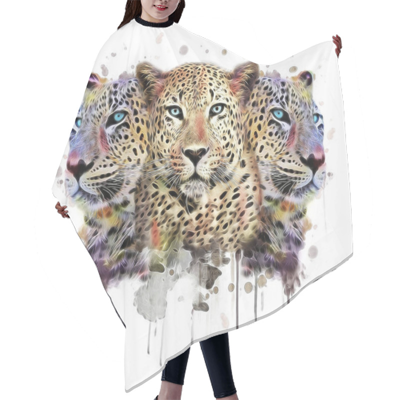 Personality  Three Wild Leopards Hair Cutting Cape