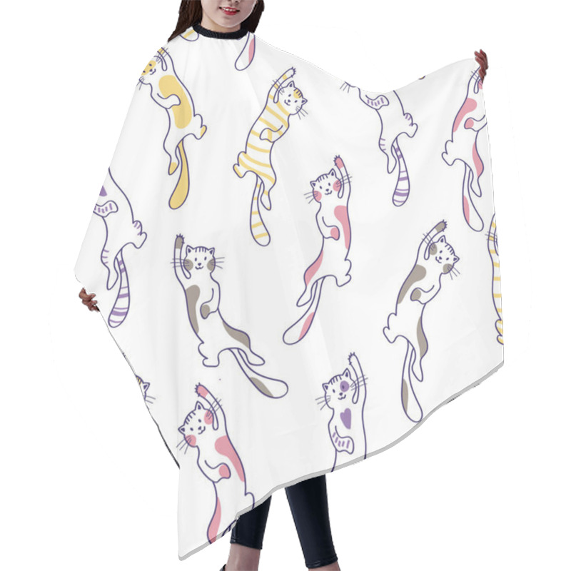 Personality  Seamless Pattern Of Funny Jumping Cats On A White Background Vector Hair Cutting Cape