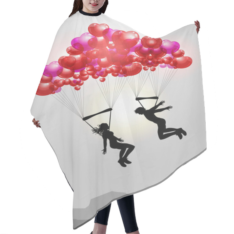 Personality  Couple Flying On Parachutes Made Of Hearts Hair Cutting Cape