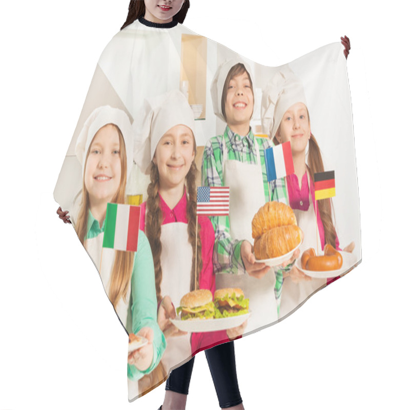 Personality  Four Young Cooks Holding Plates Hair Cutting Cape