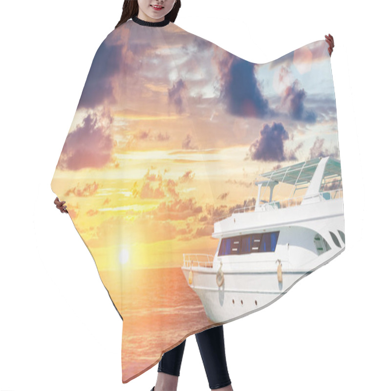 Personality  White Yatch In Beautiful Sea At Sunset Hair Cutting Cape