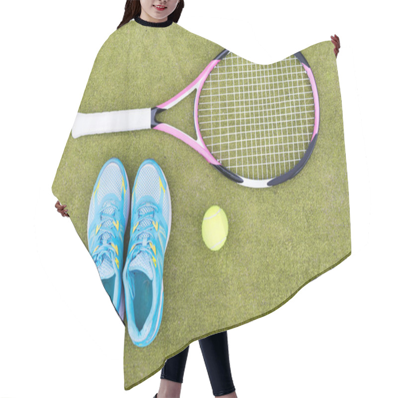 Personality  Tennis Equipment Set Of Tennis Racket, Ball And Female Sneakers  Hair Cutting Cape