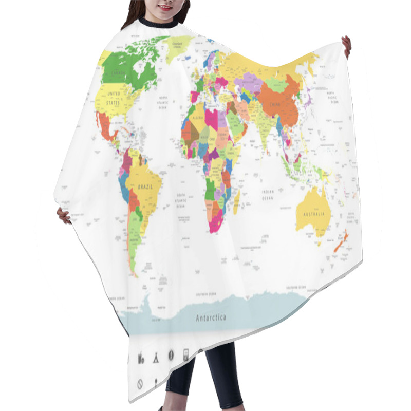 Personality  Political World Map With Navigation Icons Hair Cutting Cape