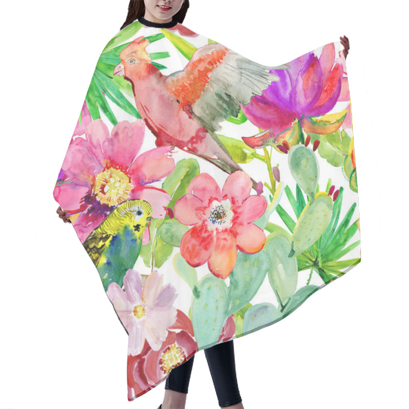 Personality  Tropical Parrots, Cactus, Flowers And Fruits Hair Cutting Cape