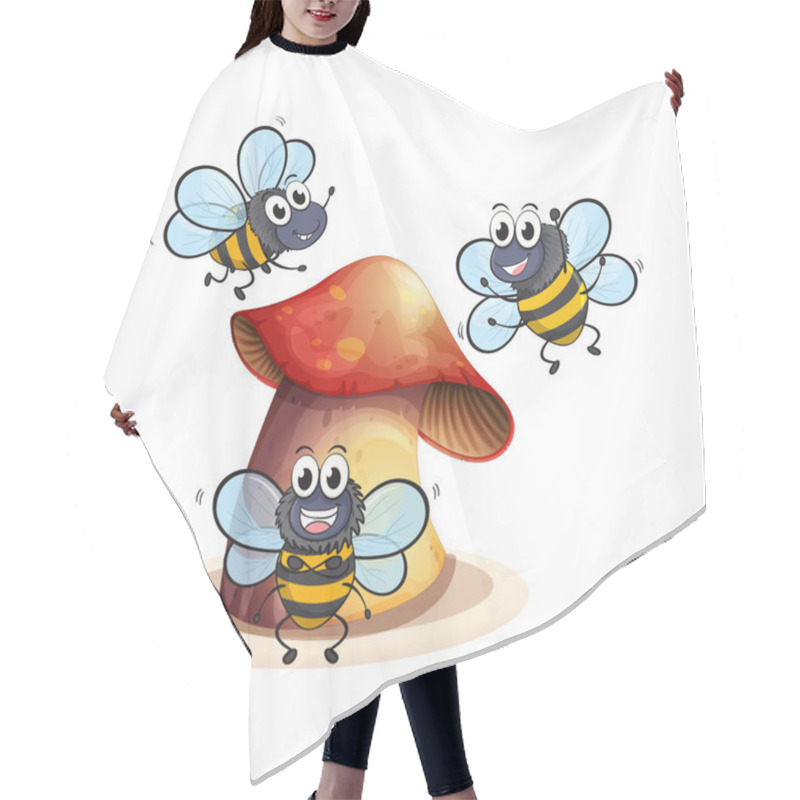 Personality  A Big Mushroom Plant With Three Bees Hair Cutting Cape