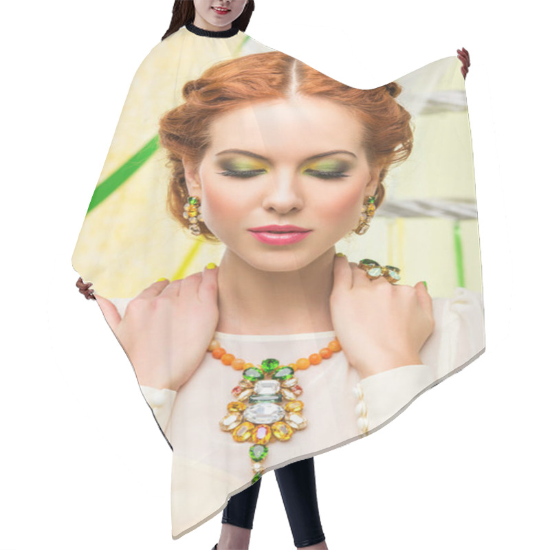 Personality  Red Hair Woman Wearing Accessories Hair Cutting Cape