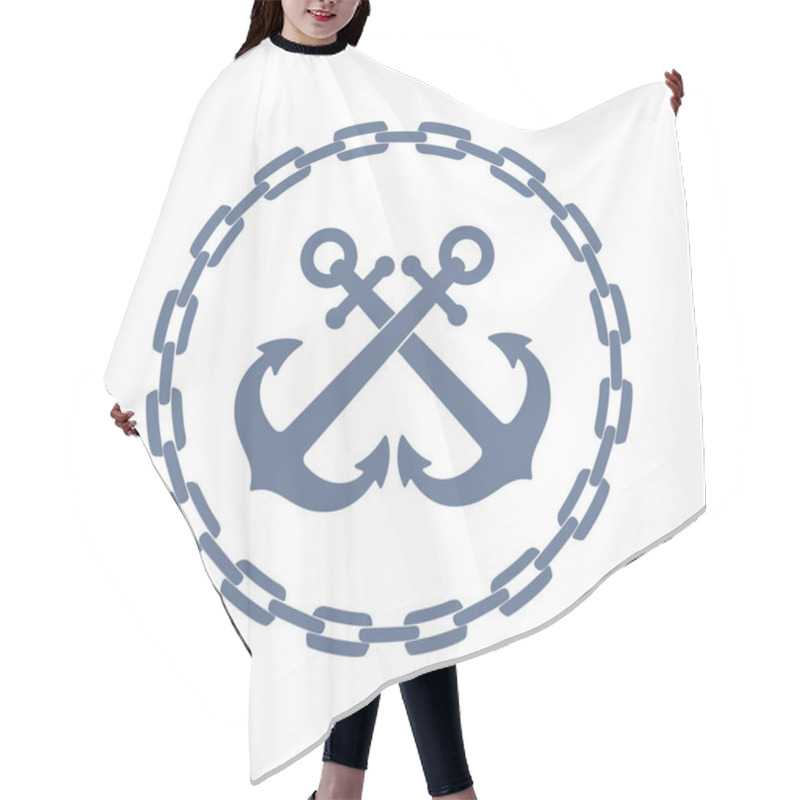 Personality  Crossed Anchors In Framing From Chain. Anchors Graphic Sign Isolated On White Background. Marine Symbol. Vector Illustration Hair Cutting Cape