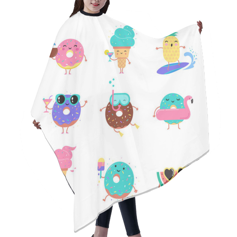 Personality  Sweet Summer - Cute Ice Cream, Watermelon And Donuts Characters Make Fun Hair Cutting Cape