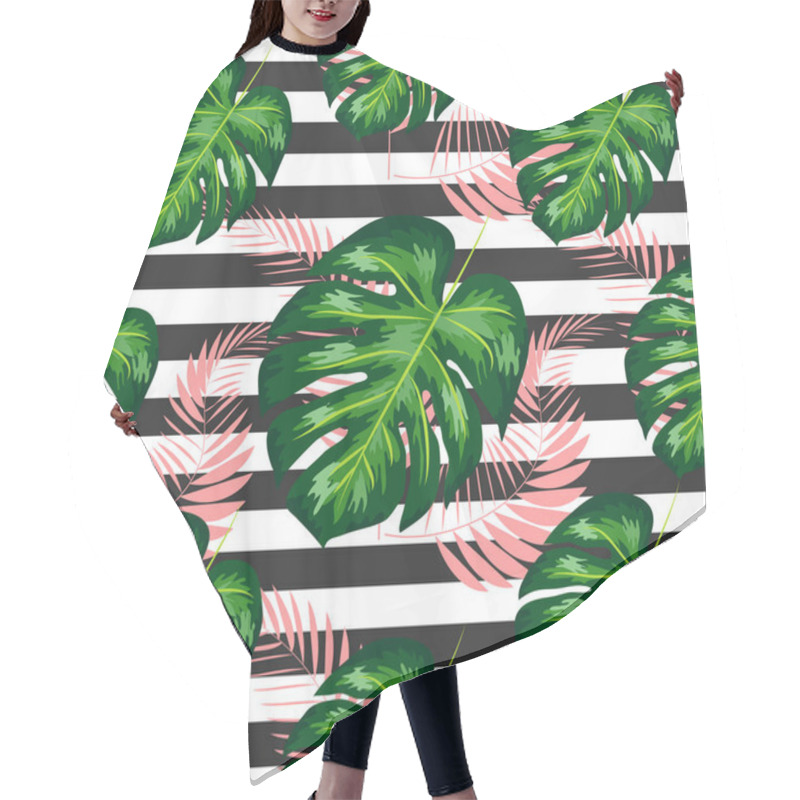 Personality  Seamless Pattern With Tropical Leaves: Palms, Monstera, Banana Leaves, Jungle Leaf Seamless Pattern Striped Background. Hair Cutting Cape