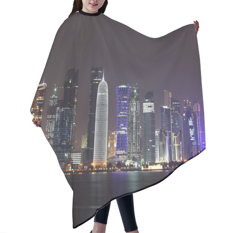 Personality  Doha Skyline At Night, Qatar, Middle East Hair Cutting Cape