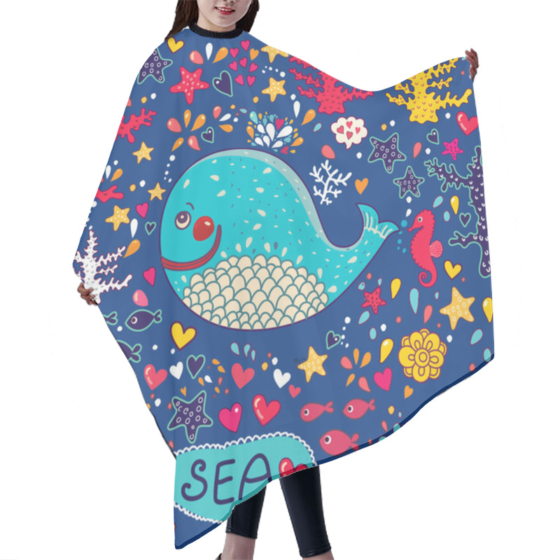 Personality  Vector Illustration With Whales Hair Cutting Cape