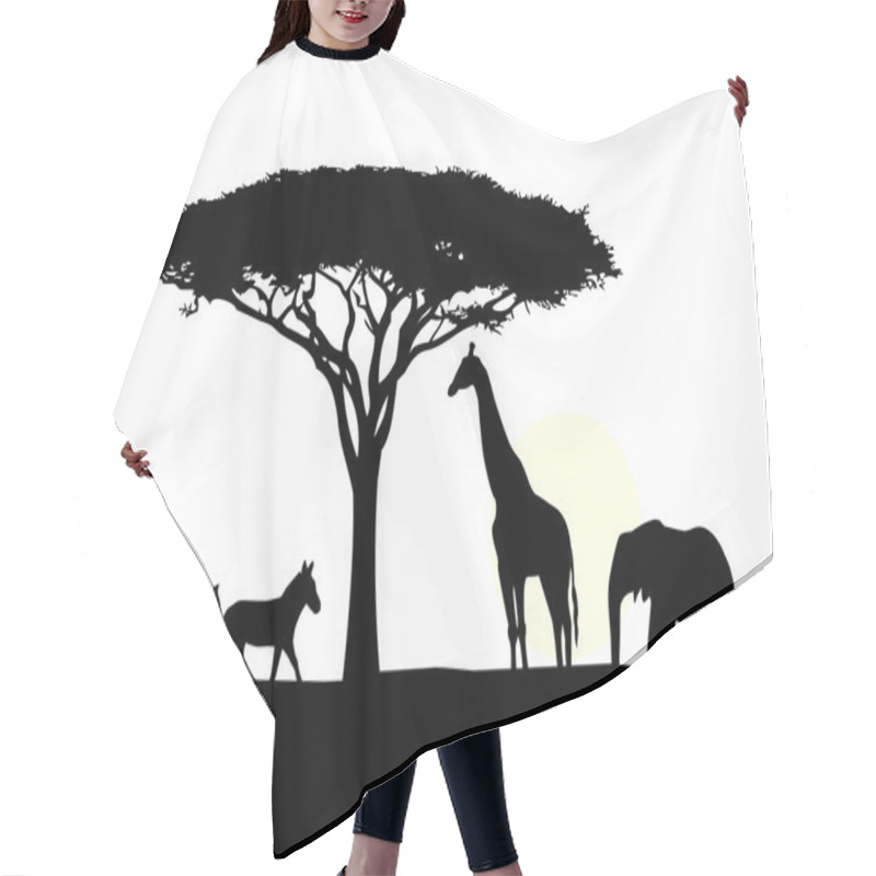 Personality  African Elephant With Baby Silhouette Hair Cutting Cape