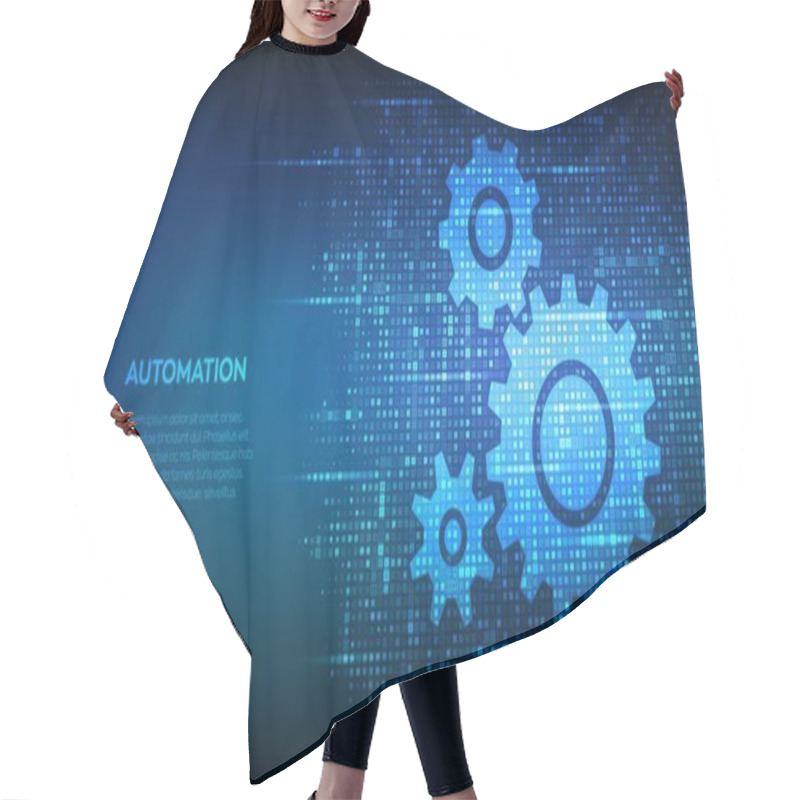 Personality  Automation Software Background. Gears Icons Made With Binary Code. IOT And Automation Concept. Digital Binary Data And Streaming Digital Code. Matrix Background With Digits 1.0. Vector Illustration Hair Cutting Cape