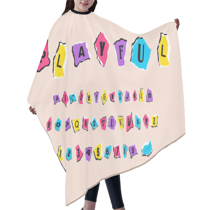 Personality  Decorative Font Of Zine Collage Style. Letters And Numbers On Scraps Of Paper For Bright Headline Design Hair Cutting Cape