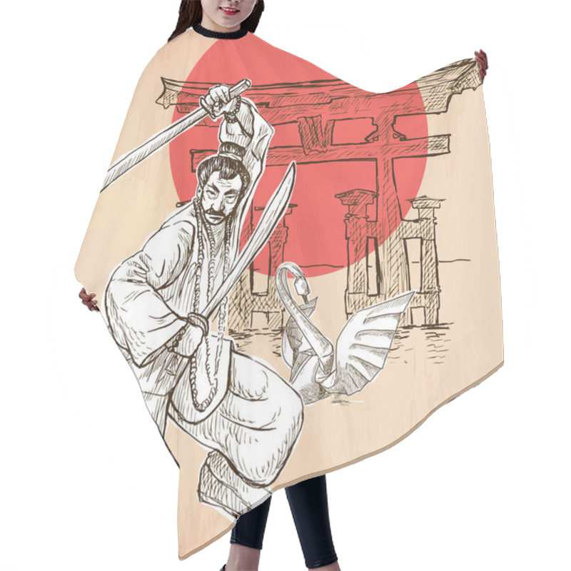 Personality  Japan. An Warrior, Shinto, Swan. An Hand Drawn Vector Picture. L Hair Cutting Cape