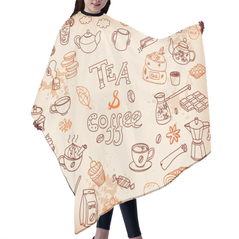 Personality  Collection Of Tae And Coffee Doodles Hair Cutting Cape