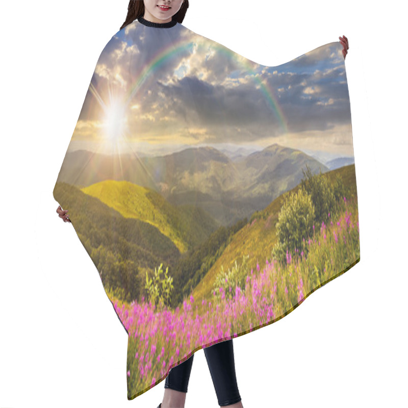 Personality  Wild Flowers On The Mountain Top At Sunset Hair Cutting Cape