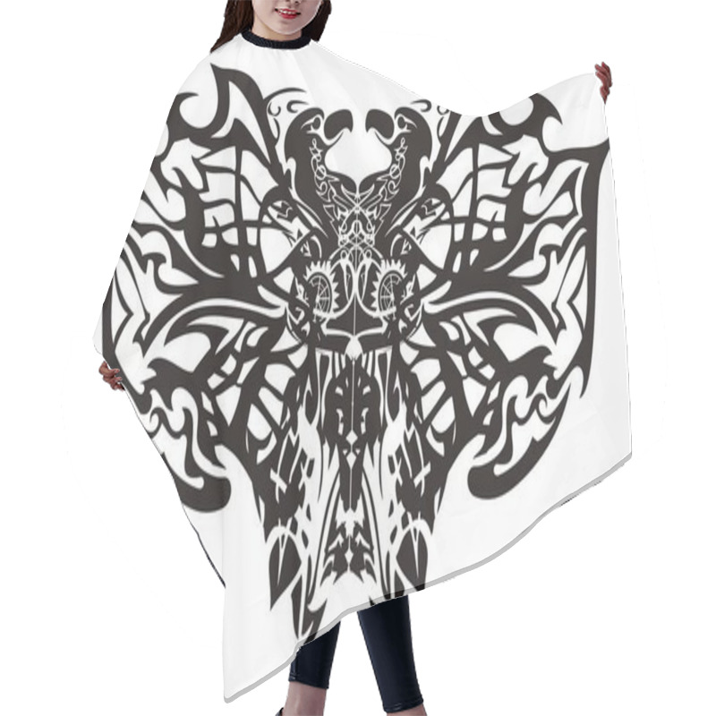 Personality  Stylized Fantastic Tribal Butterfly Wings. Creative Ethnic Butterfly Formed By The Eagle Heads And Linear Patterns On A White Background. Coloring Page For Adults Hair Cutting Cape