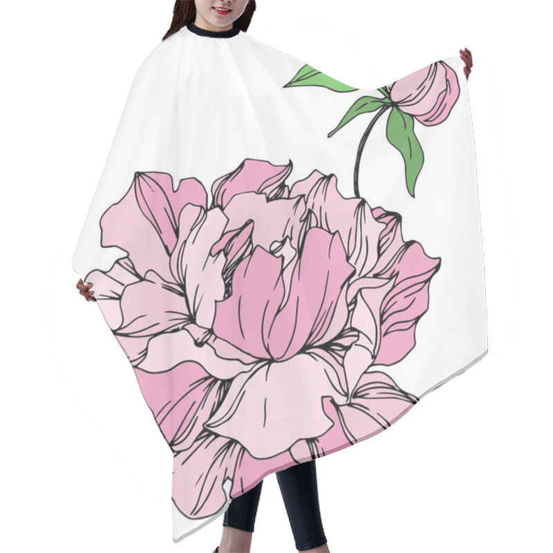 Personality  Peony Floral Botanical Flowers. Black And White Engraved Ink Art. Isolated Peonies Illustration Element. Hair Cutting Cape