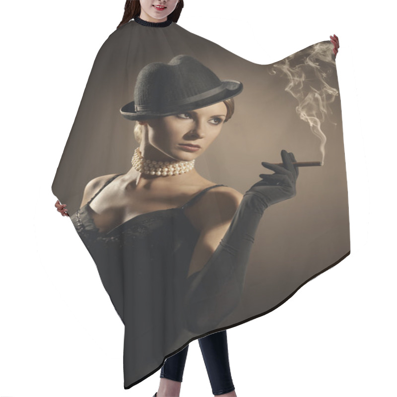 Personality  Woman Smoking Cigar, Lady Smoke In Cloud, Fashion Model Girl Hair Cutting Cape