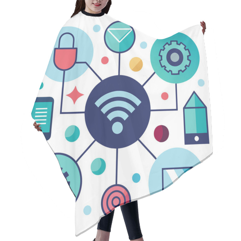 Personality  A Vector Design Showcasing Abstract Icons Representing IoT Sensors, Symbolizing Connectivity, Data Flow, And Smart Technologies. Hair Cutting Cape