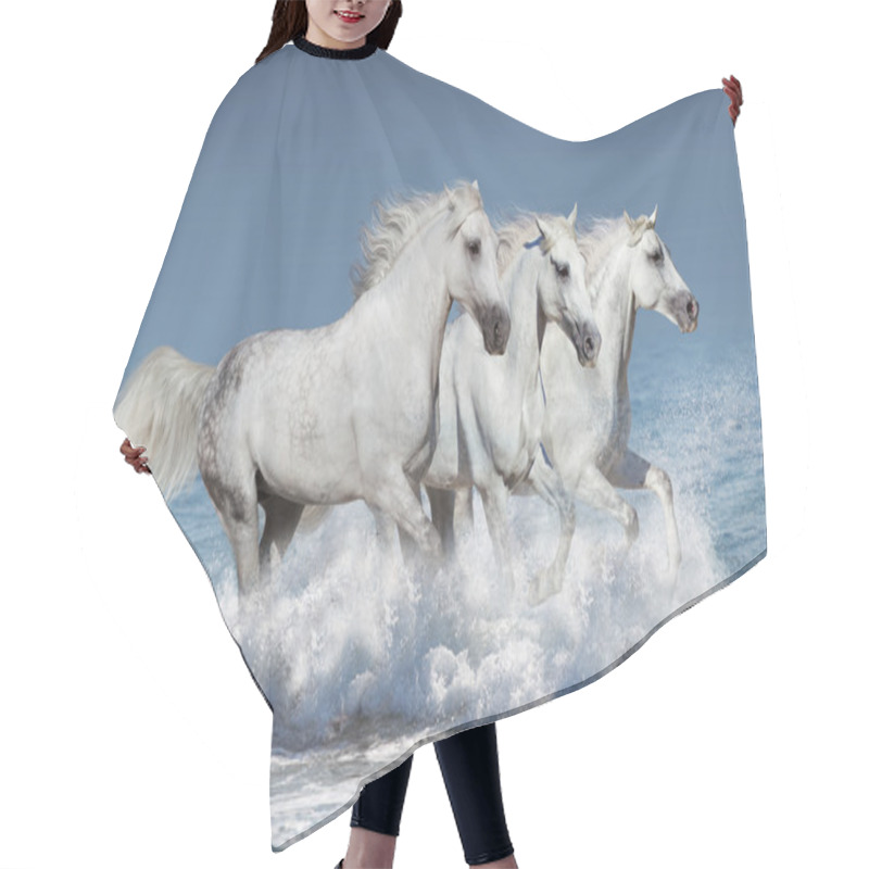 Personality  Horse Herd In Water Hair Cutting Cape