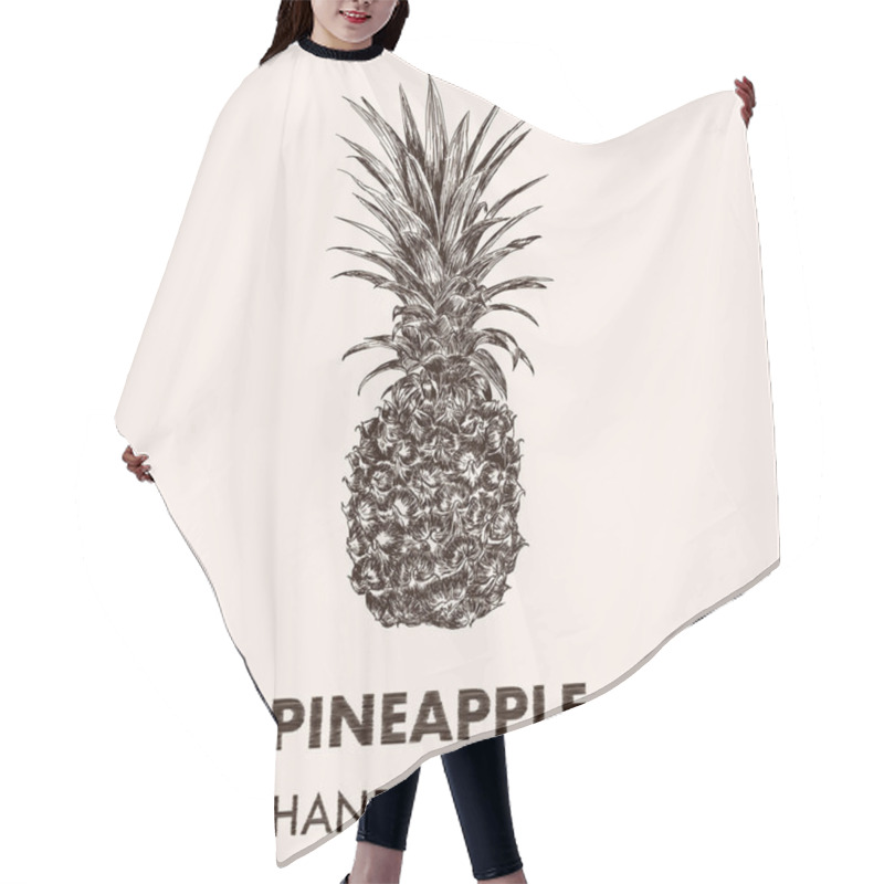 Personality  Sketch Pineapple. Hand Drawn Vector Illustration. Fruit Collecti Hair Cutting Cape