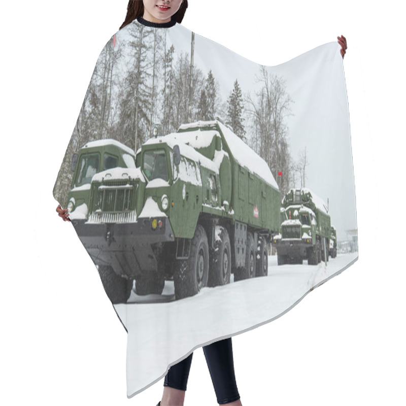 Personality  Heavy Military Equipment Of The Russian Armed Forces Against The Background Of A Winter Forest Hair Cutting Cape