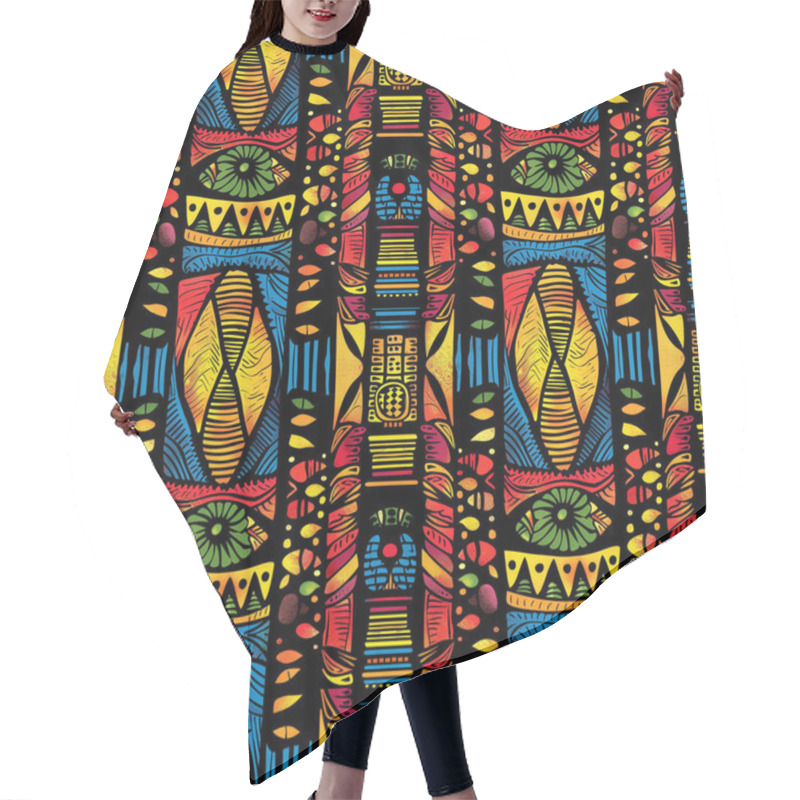 Personality  The Seamless Pattern Background Is Inspired By African Tribal Patterns, Intricate Geometric Shapes, And Tribal Symbols. Hair Cutting Cape