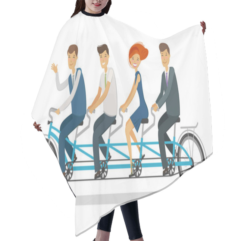 Personality  Teamwork Concept. Business People Or Students Riding Tandem Bike. Cartoon Vector Illustration Hair Cutting Cape