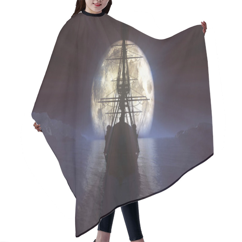 Personality  Old Ship In Sea Full Moon Illustration 3d Rendering Hair Cutting Cape