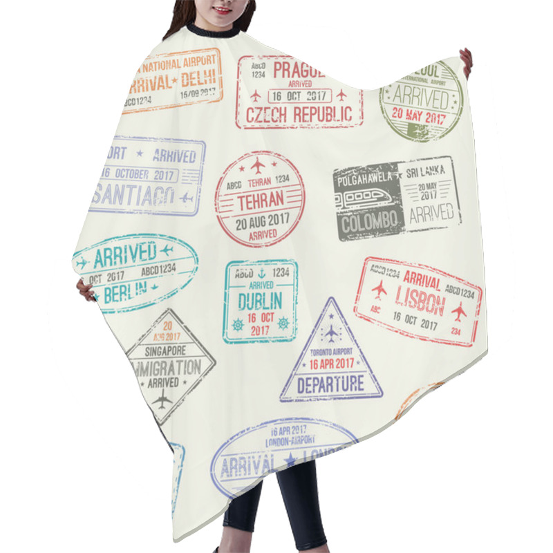 Personality  Passport Stamp Of International Travel Visa Design Hair Cutting Cape