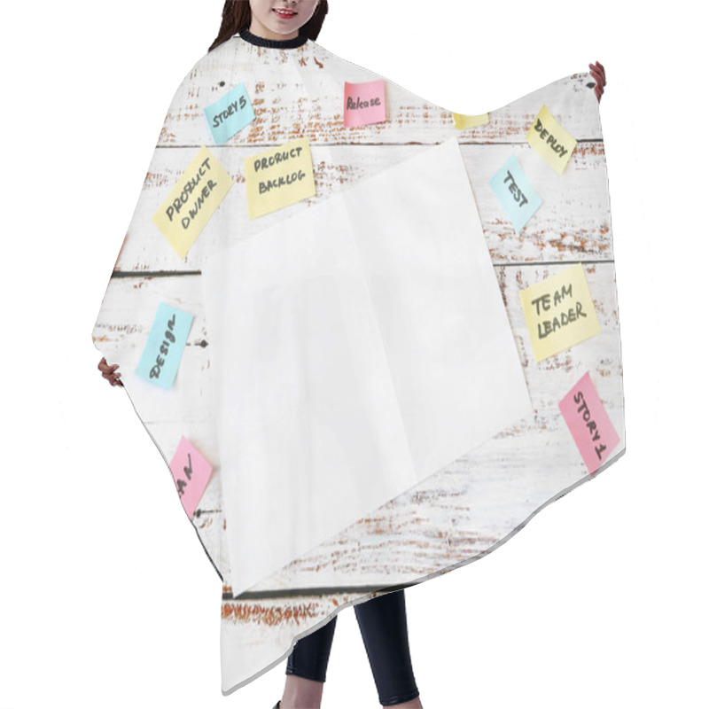 Personality  Software Scrum Agile Board With Paper Task, Concept, Closeup Hair Cutting Cape