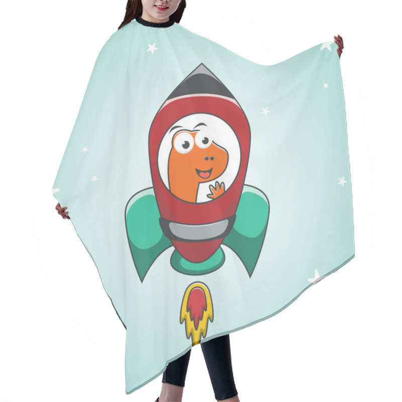 Personality  Dino Play With His Rocket. Dinosaur In Outer Space. Vector Hand-drawn Color Children's Illustration Background For Fabric, Textile, Nursery Wallpaper, Poster, Card, Brochure. And Other Decoration. Hair Cutting Cape