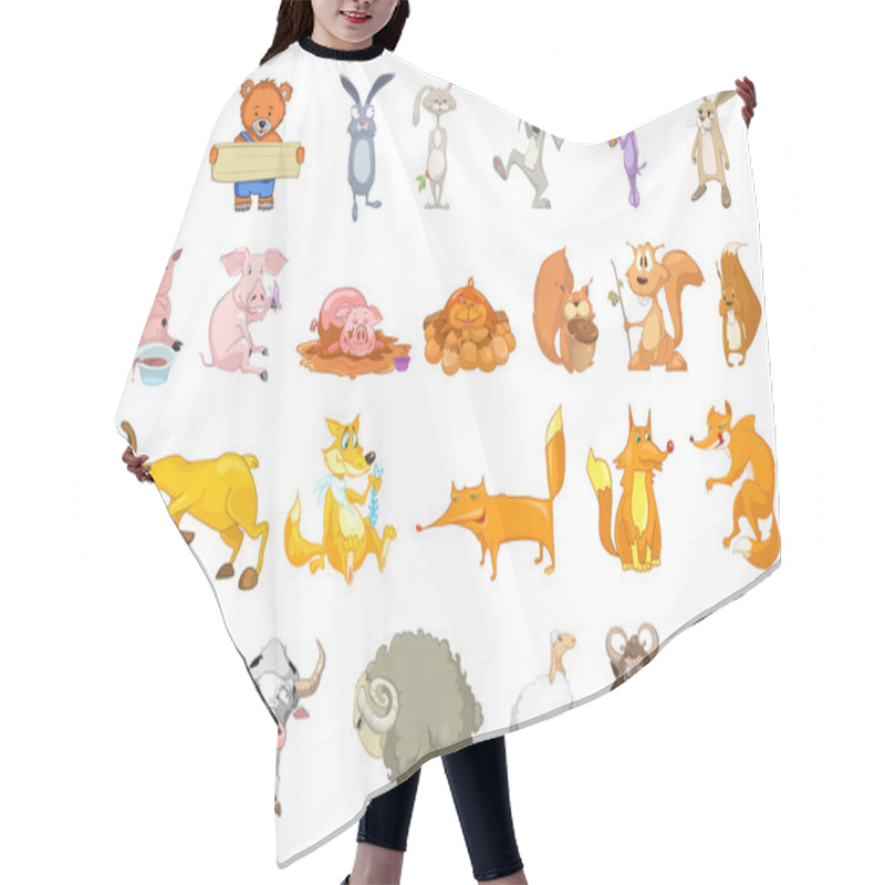 Personality  Vector Set Of Animals Illustrations. Hair Cutting Cape