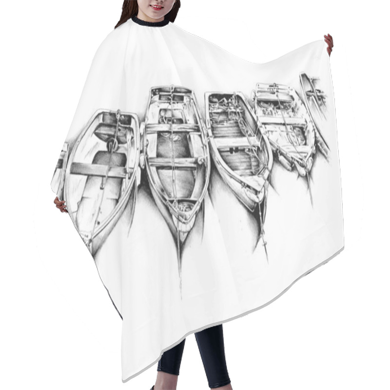 Personality  Antique Boat Sea Motive Drawing Handmade Hair Cutting Cape