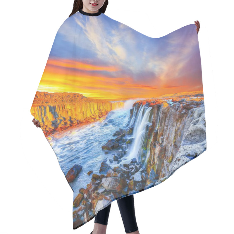 Personality  Dramatic Sunset View Of Fantastic Waterfall And Cascades Of Self Hair Cutting Cape