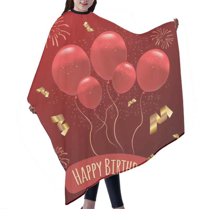 Personality  Red Balloons With Gold Sparkles And Fireworks On A Red Background Hair Cutting Cape