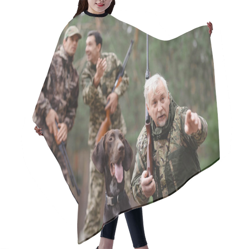 Personality  Family Man And Sons Hunting With Pointer Dog. Hair Cutting Cape