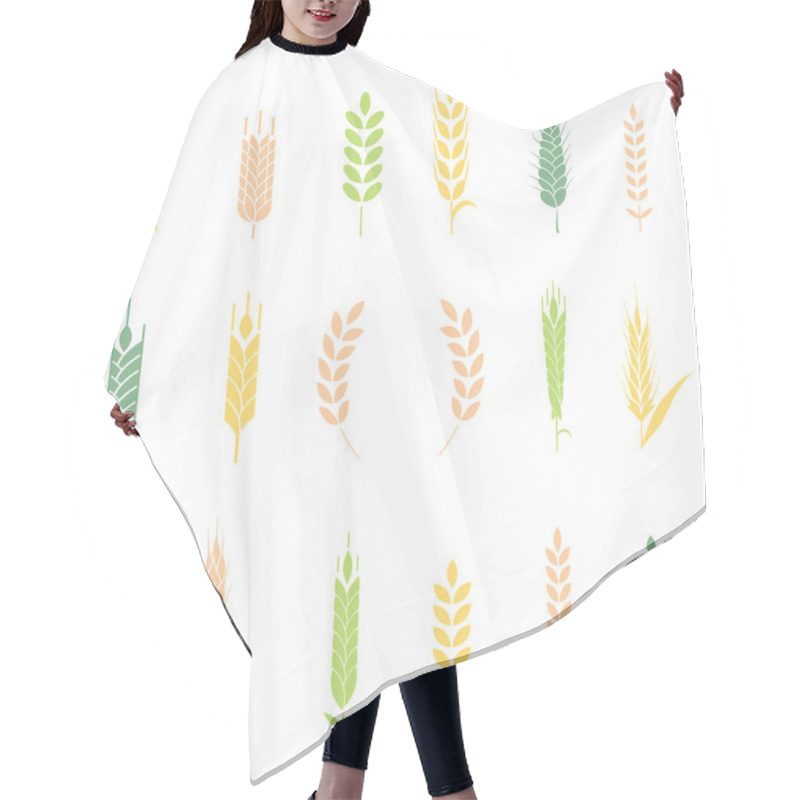 Personality  Wheat Ears Or Rice Icons Set. Hair Cutting Cape