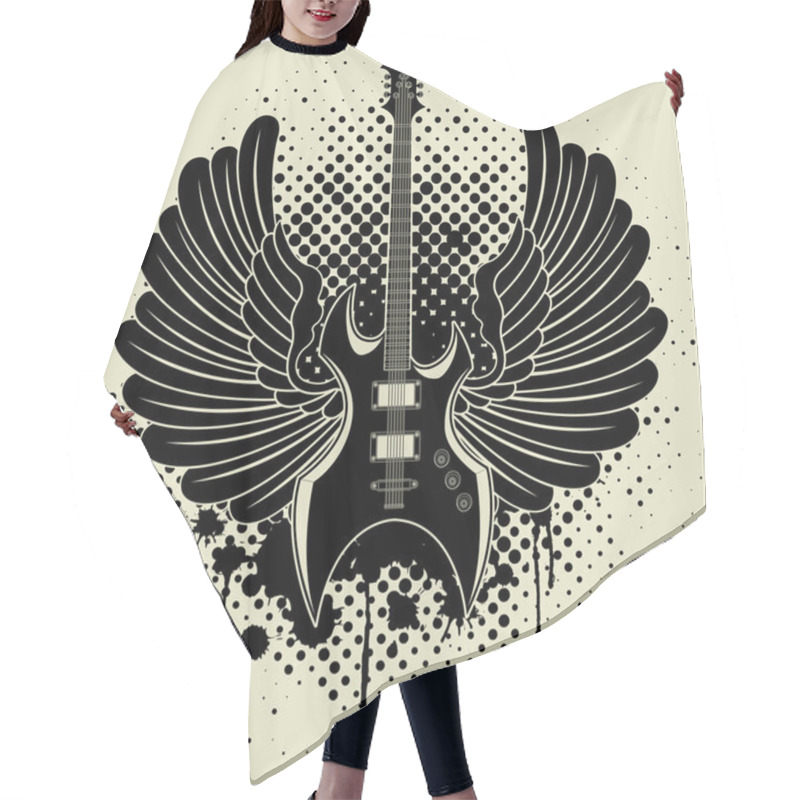 Personality  Sticker On The Shirt The Image Of A Guitar Of Wings Hair Cutting Cape