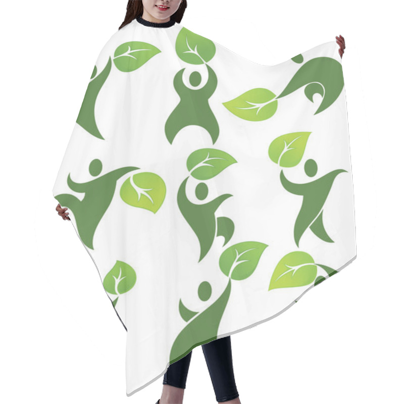 Personality  Green People And Fresh Leaves Vector Collection Hair Cutting Cape